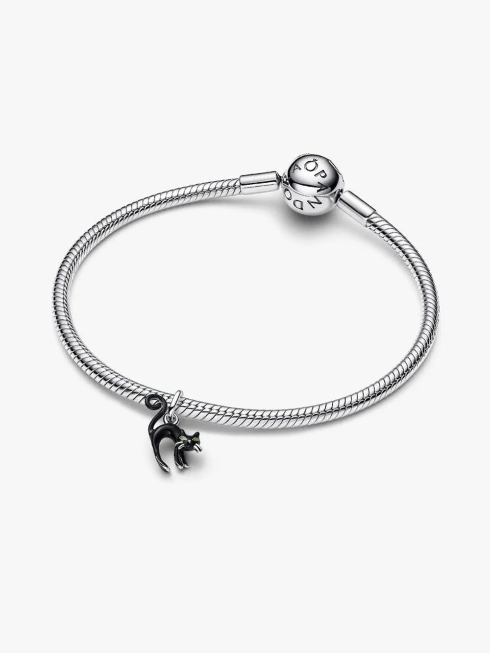 Pandora Silver Bracelet with Black Cat Charm